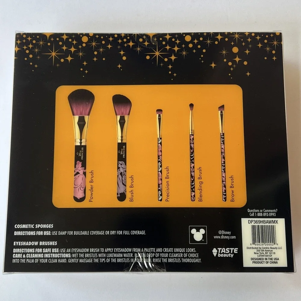 Disney Princess Make-Up Brush Set 3 Eye Shadow 2 Face 3 Sponge Cosmetics NEW